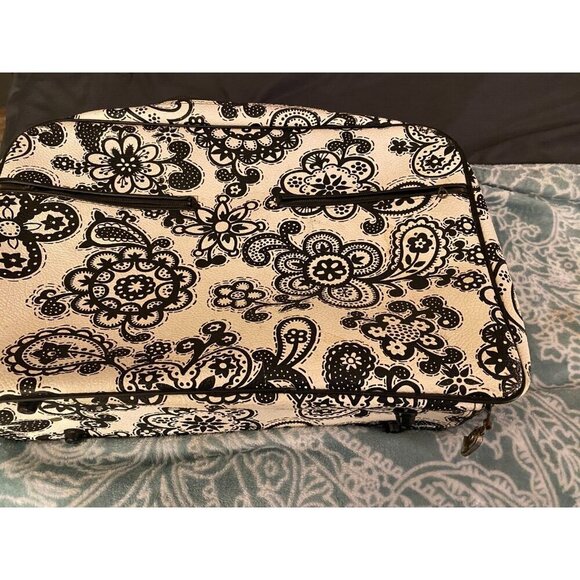 Vintage 60s suitcase carrying case Black White Floral Made in Japan Rare - Picture 1 of 5
